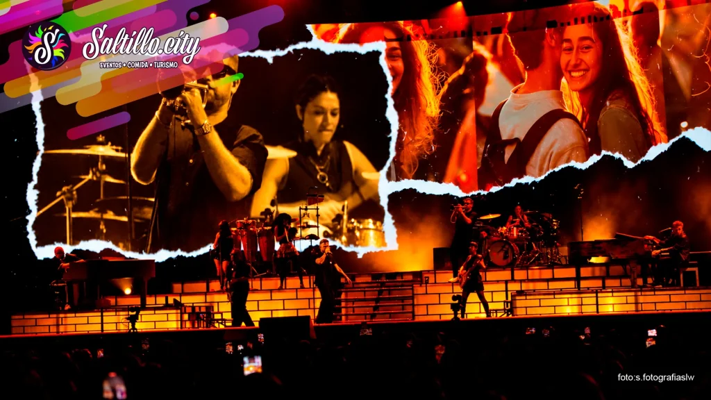 Escenario del concierto de Alejandro Sanz en Saltillo, con su banda y las pantallas gigantes