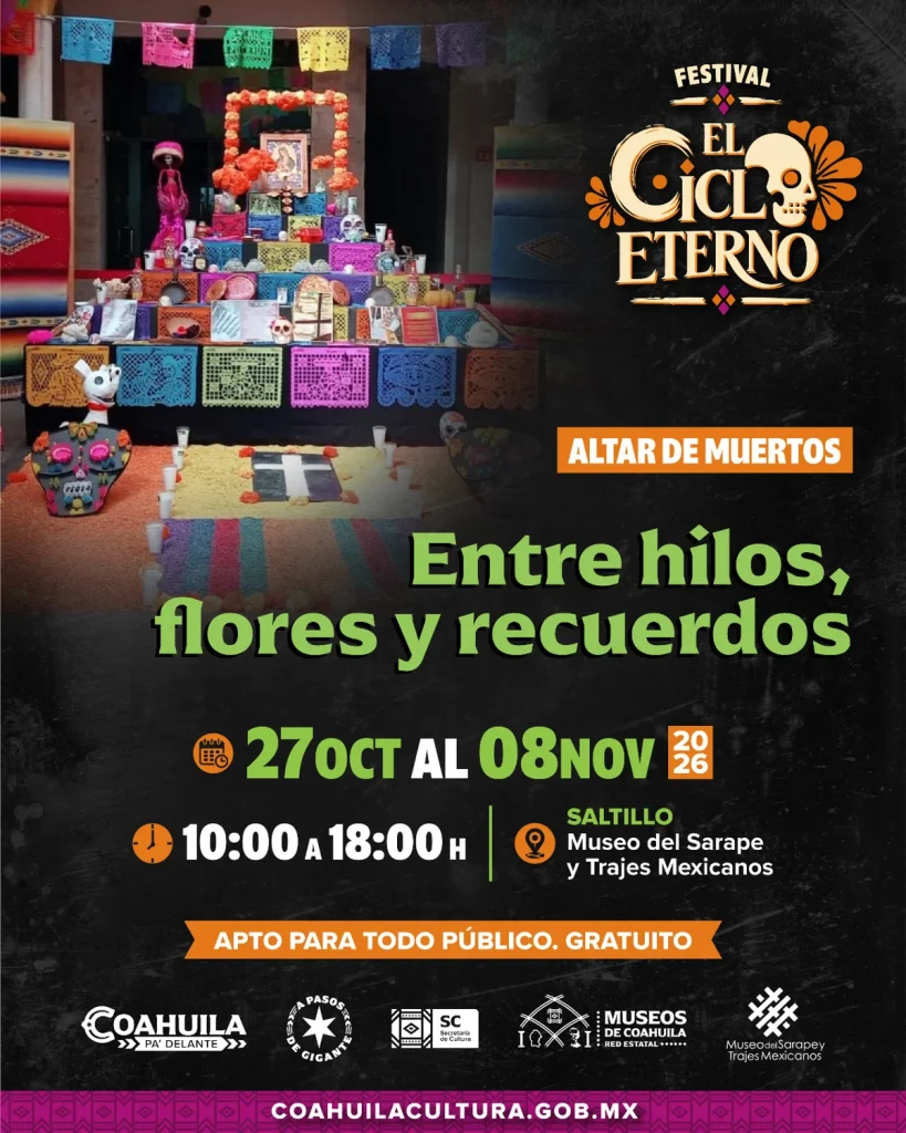 Altar de Muertos «Entre hilos, flores y recuerdos» en el Museo del Sarape y Trajes Mexicanos