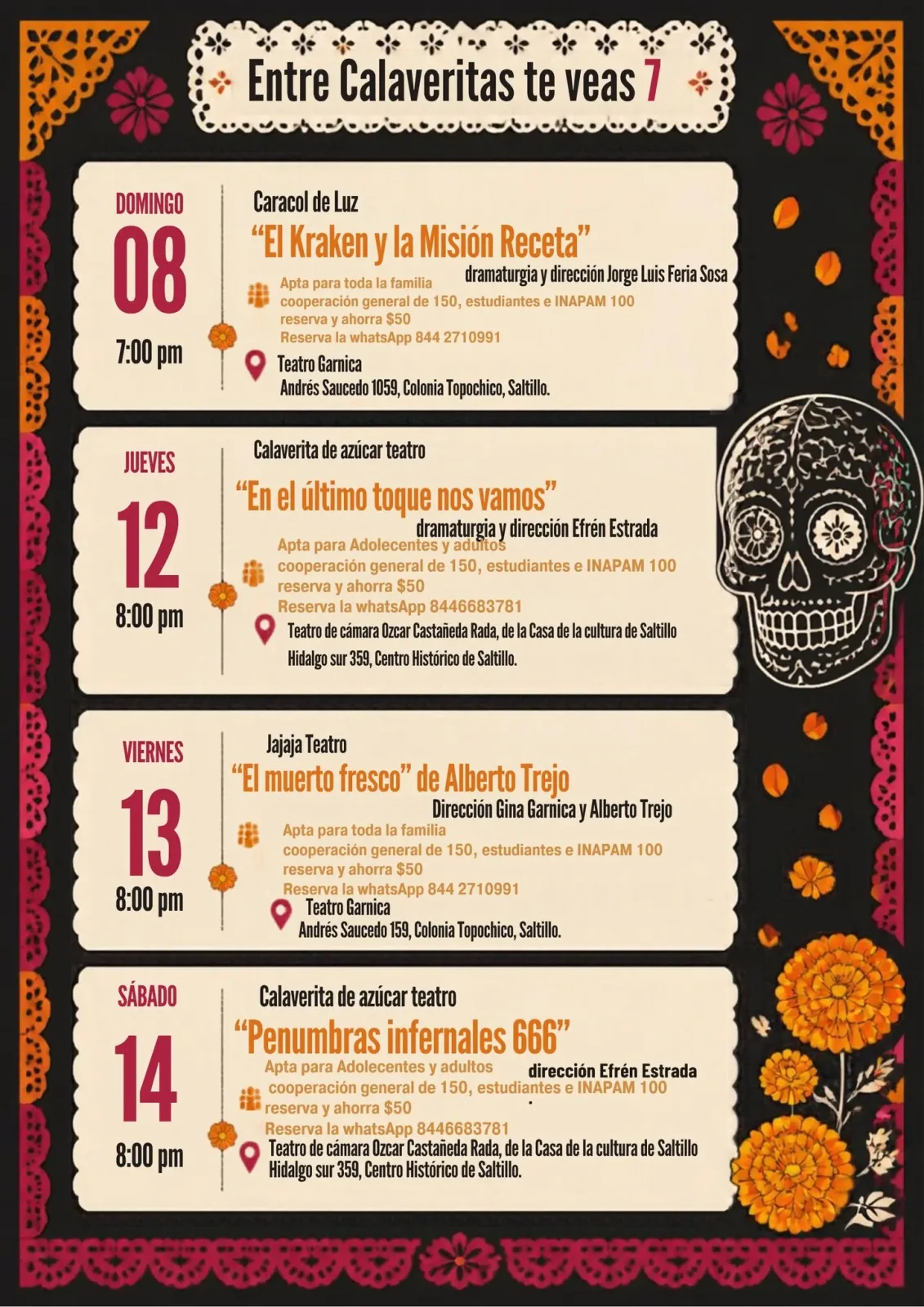 Programa de Entre Calaveritas te veas 7 del 8 al 14 de noviembre: El Kraken y la Misión Receta, En el último toque nos vamos, El muerto fresco y Penumbras infernales 666
