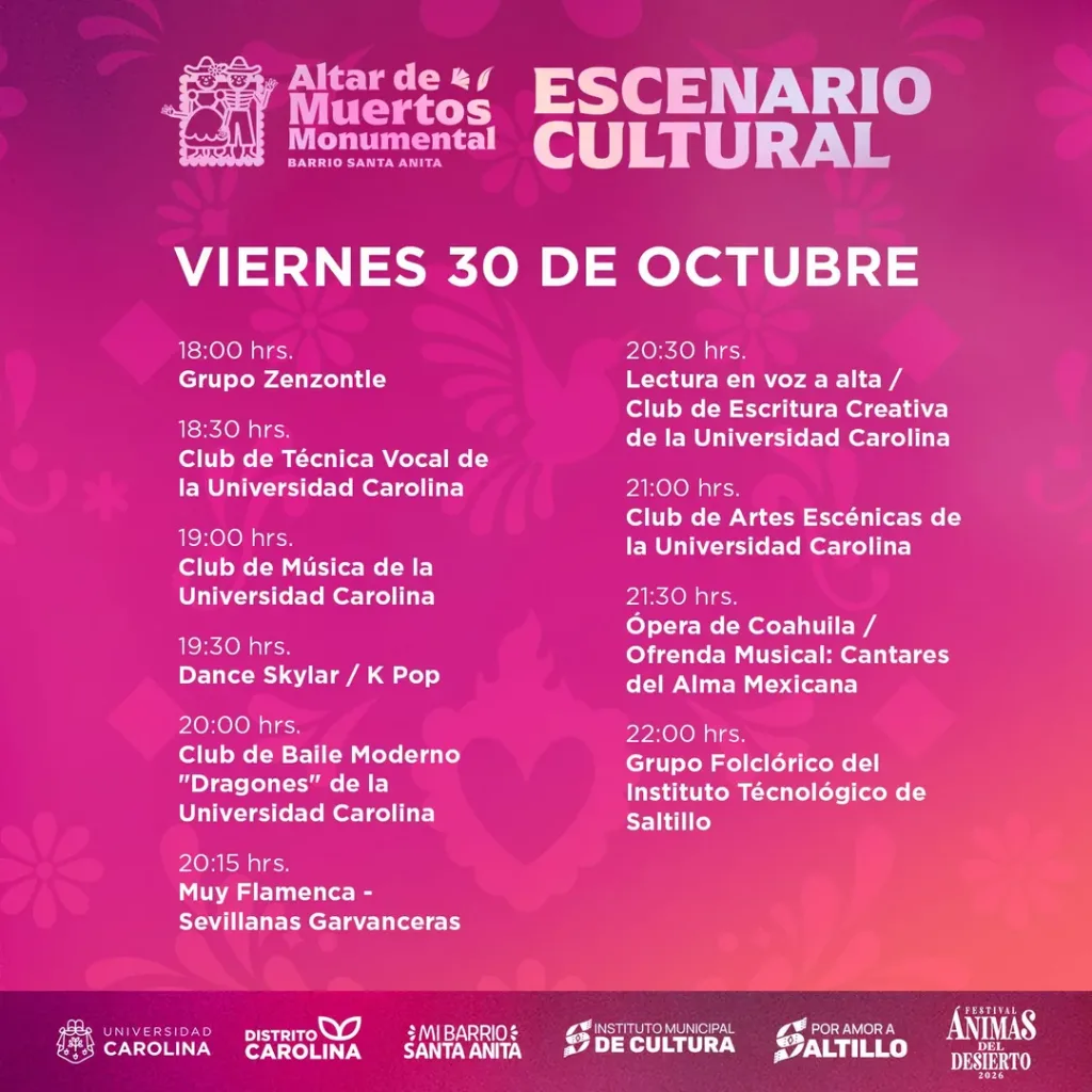 Escenario Cultural del Altar de Muertos de Santa Anita 2026: programa completo del 30 de octubre al 2 de noviembre