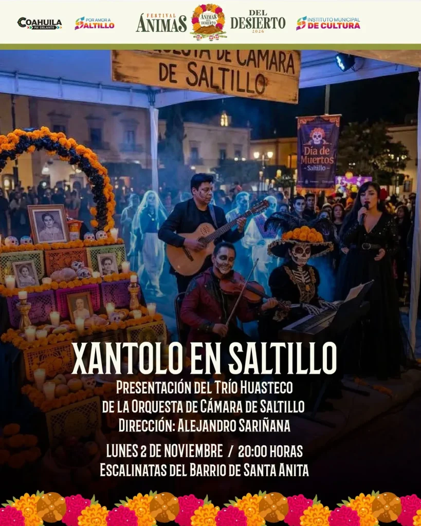 Xantolo en Saltillo, Trío Huasteco de la Orquesta de Cámara de Saltillo, en las Escalinatas de Santa Anita